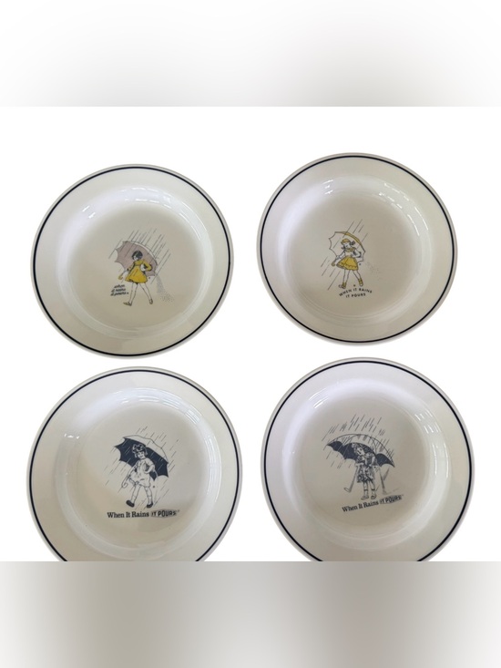 Other - Vintage Morton Salt Umbrella Girl Bowl Plates Set of 4